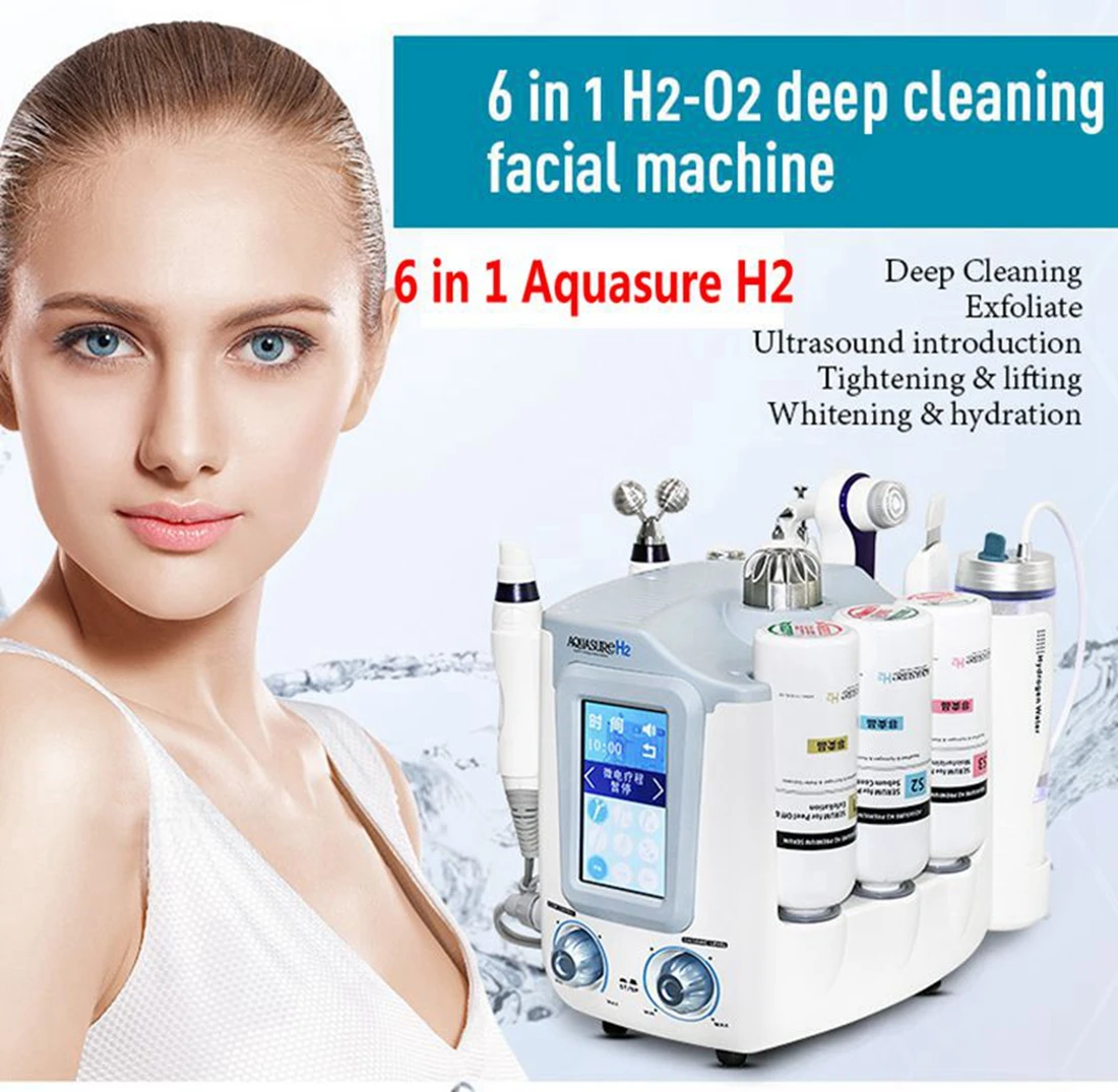 

6 In 1 Hydra Machine Aquasure H2 BIO Ultrasonic RF Microderma Peeling Water Oxygen Facial Beauty Machine Skin Tightening CE