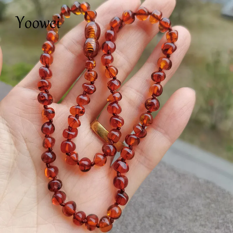 

Yoowei Baby Natural Amber Necklace Handmade Knoted Baroque Style 100% Real Original Amber Beads Women Amber Jewelry Wholesale