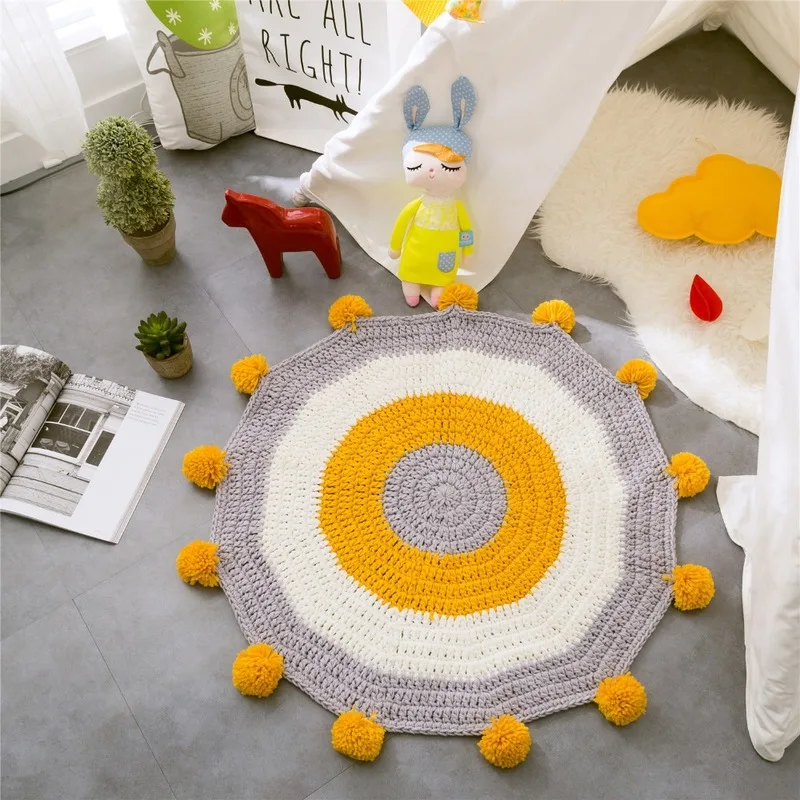 INS Kids Baby Play Game Mats Hand knitting Wool Round Carpet Rugs Mat Crawling Blanket Floor Carpet Toys Baby Room Decoration