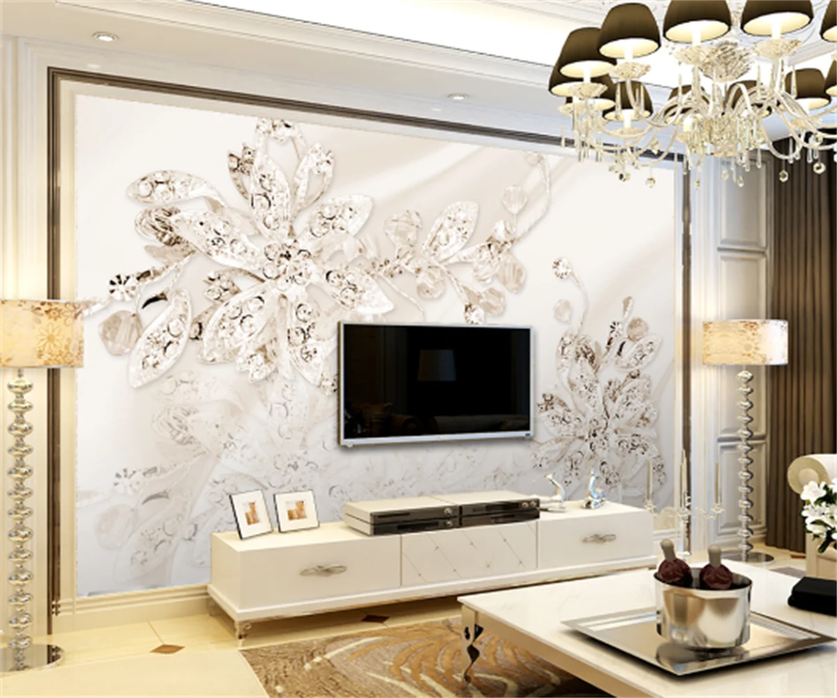 

Southeast Asia 3D Three-dimensional Luxury Jewelry TV Background Wallpaper Photo Flower Living Room Bedroom Decoration Mural