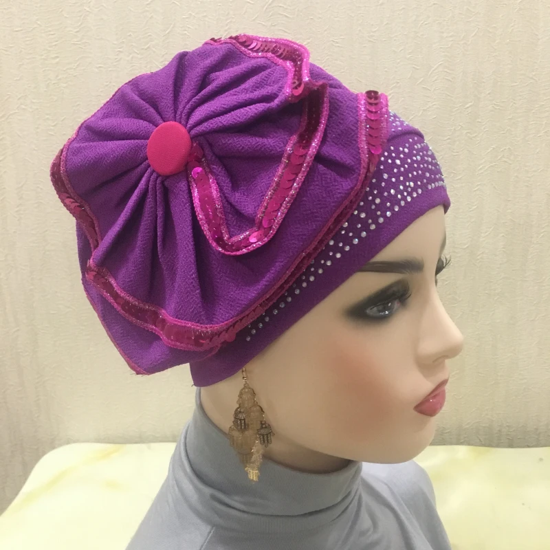 H140 Flower Turban hijab Stretch Inner Hijabs Full cover Caps Ready To Wear Women Head Scarf Under Hats Bonnet