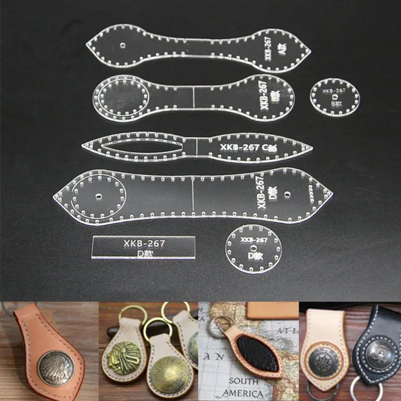 4 Shapes Handmade Leather Acrylic Template Clear Acrylic Keychain Pattern Stencil Set DIY Leather Craft Jewelry Tools