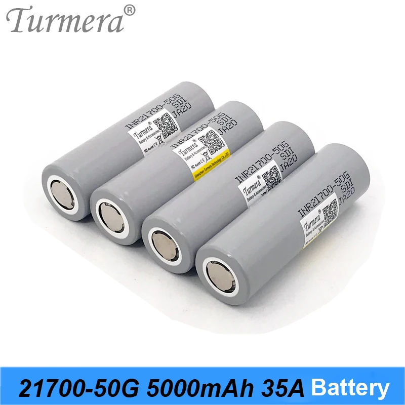 

21700 Battery 5000mAh INR21700-50G 35A Discharge Current for Flashlight Heanlamp and 36V 48V Electric Bike Batteries Use Turmera