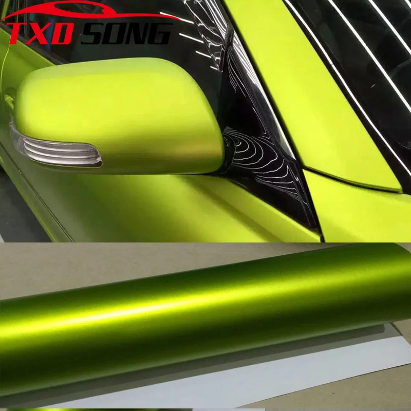 Premium quality Metallic Matte lime green satin Vinyl Wrap with Air Release Anthracite Car Wrap Foil size 10/20/30/40/50X152CM