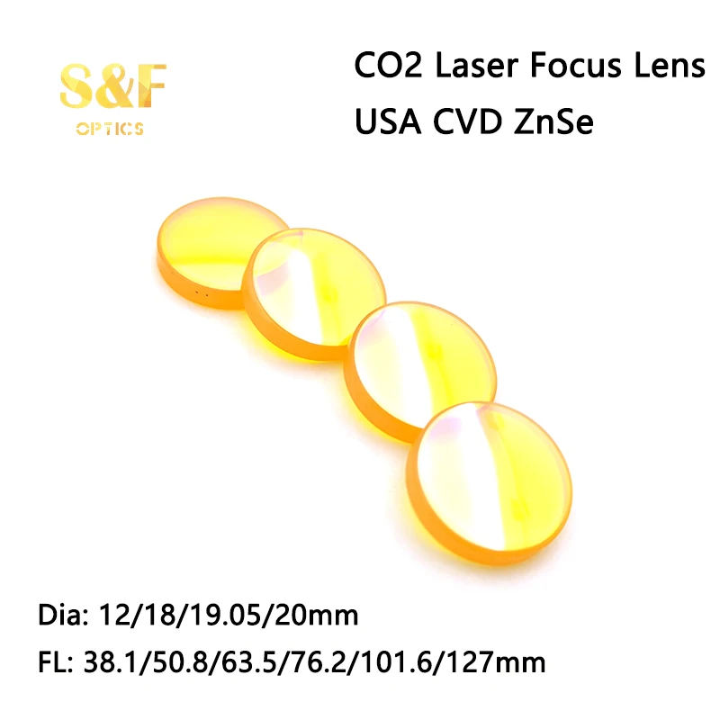 S&F Hot Sale Dia.12 18 19.05 20mm FL 38.1 50.8 63.5 76.2 101.6 127mm USA CVD ZnSe CO2 Laser Focus Lens for Laser Cutting Machine