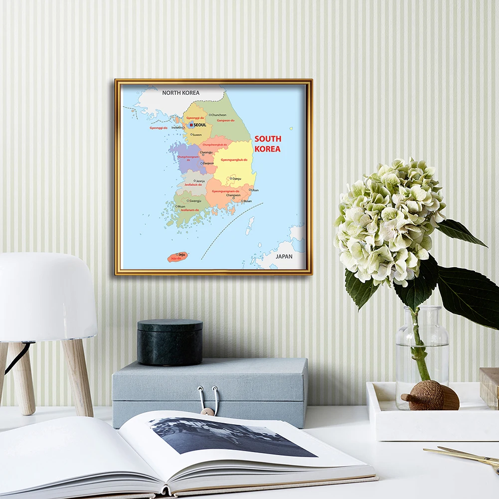 60*60cm mapa político da coreia arte da parede cartaz lona decorativa pintura sala de estar decoração casa suprimentos escolares