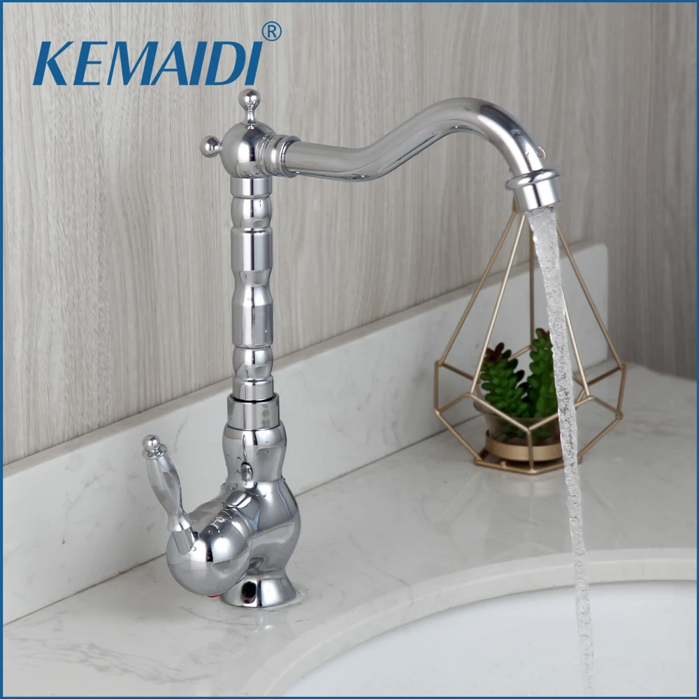 

KEMAIDI Chrome Polished Bathroom Basin Faucet Retro Vintage Style Stream Spray Solid Brass Wash Basin Sink Faucets Mixer Tap