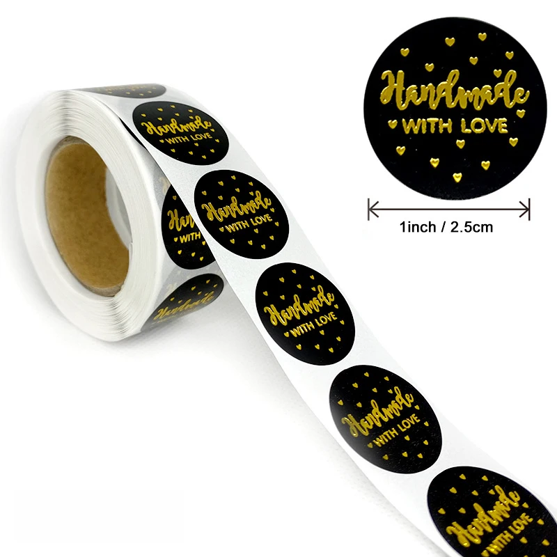 500pcs Handmade with Love Stickers Baking Label Wedding Sticker Party Label Decoration Envelope Seal Stationery Black Sticker
