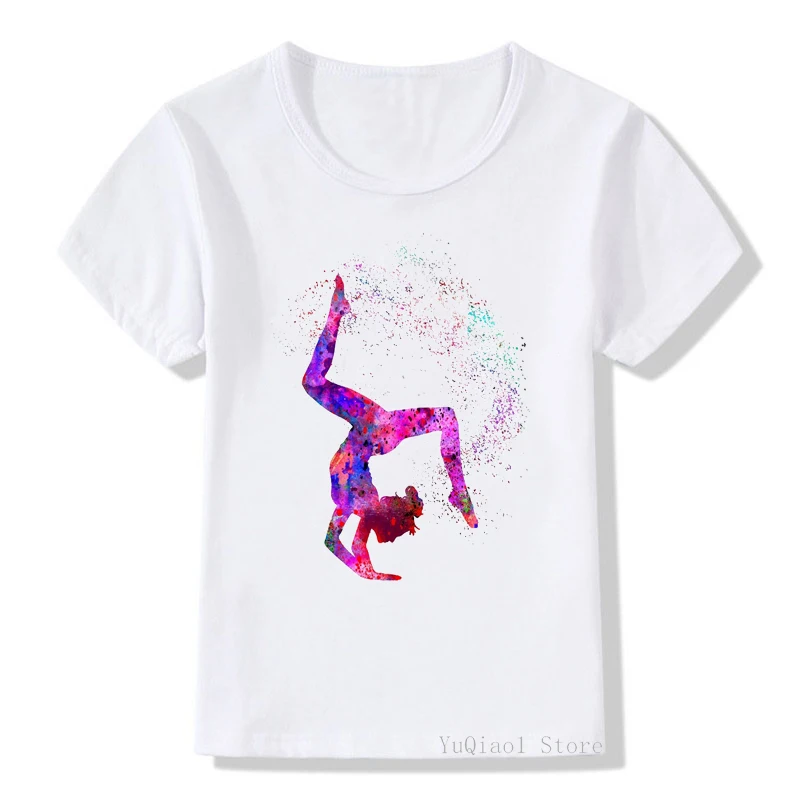 Watercolor gymnastics art print t-shirt for girls GYM lover birthday gift t shirt white custom tshirt kids clothes wholesale