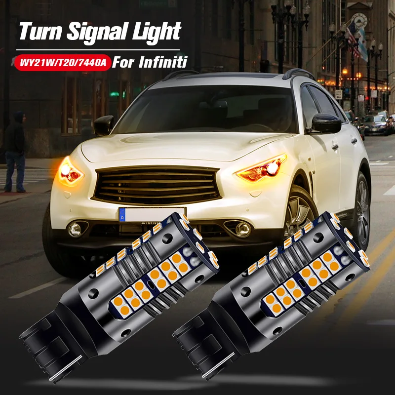 

2pcs LED Turn Signal Light Blub Lamp Canbus WY21W T20 7440A For Infiniti Q45 Q50 Q60 Q70 G35 G37 M35 M37 M45 M56 QX56 QX70 QX80