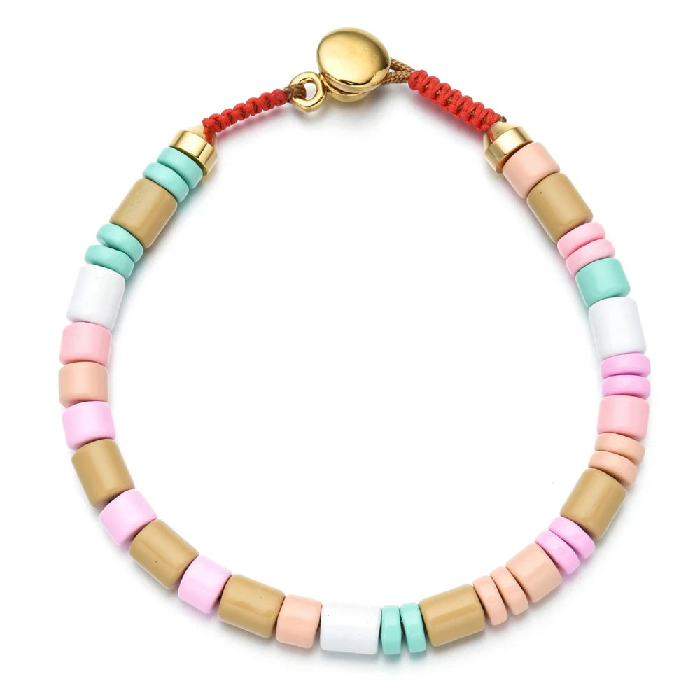 ZMZY Multicolor Enamel Tile Bracelet Elastic Rainbow Stackable Tile Beads Bracelet Girl Friend Gift Colorful Bracelets for Women