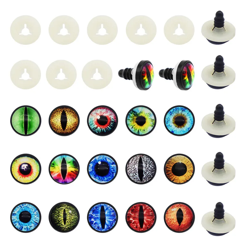 Julie Wang 10 Pairs 14mm Glass Dragon Demon Cat Animal Safety Eyes Button With Washer Toy Doll Eyeball Jewelry Making Accessory