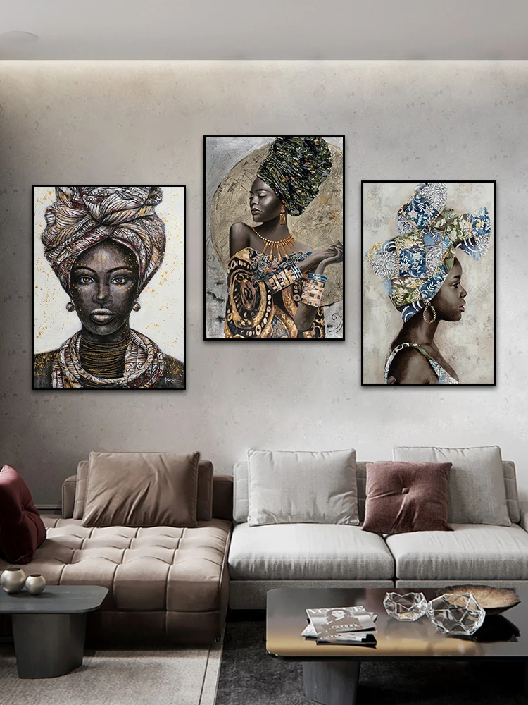 African Woman Portrait Oil Painting Beauty Makeup Modern Abstract Canvas Painting on The Wall Art Print for Living Room Decor