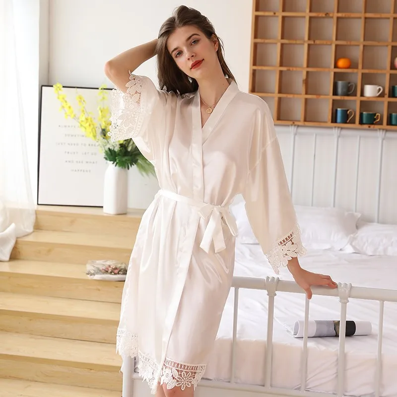 Female Bride Bridesmaid Wedding Robe Satin Sleepwear Nightgown Sexy Intimate Lingerie Nightwear Home Clothes