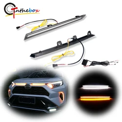 Dynamic Sequential Amber Turn Signal Light White DRL LED Headlights Grille Light w/ Wiring Harness For 2019-2021 Toyota RAV4 12V