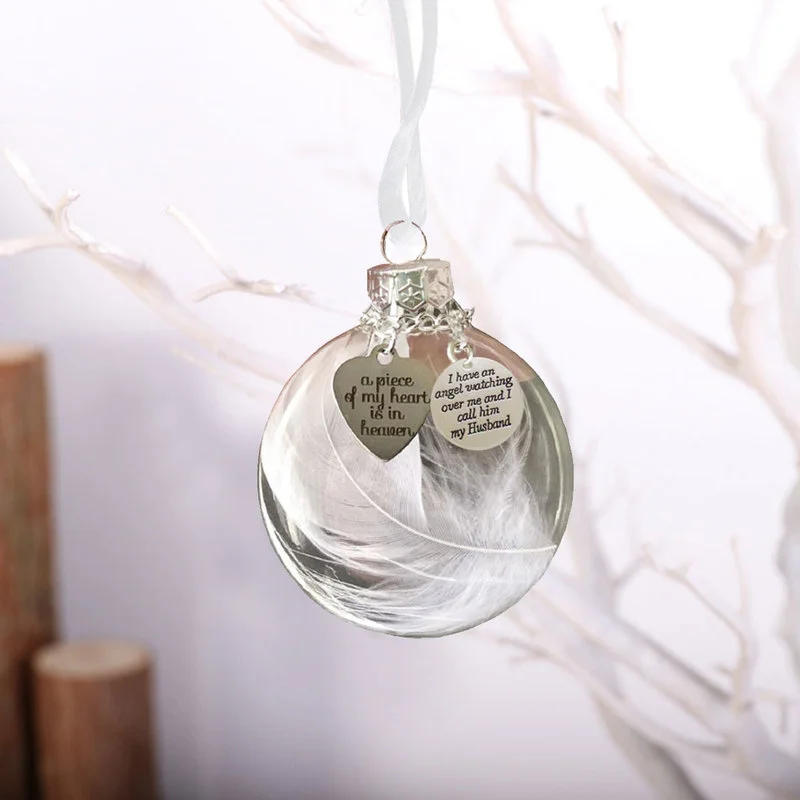 Christmas Angels In Heaven Pendants Memorial Ornament Feather Ball Christmas Tree Hanging Ornament Husband /wife Memorial Decor