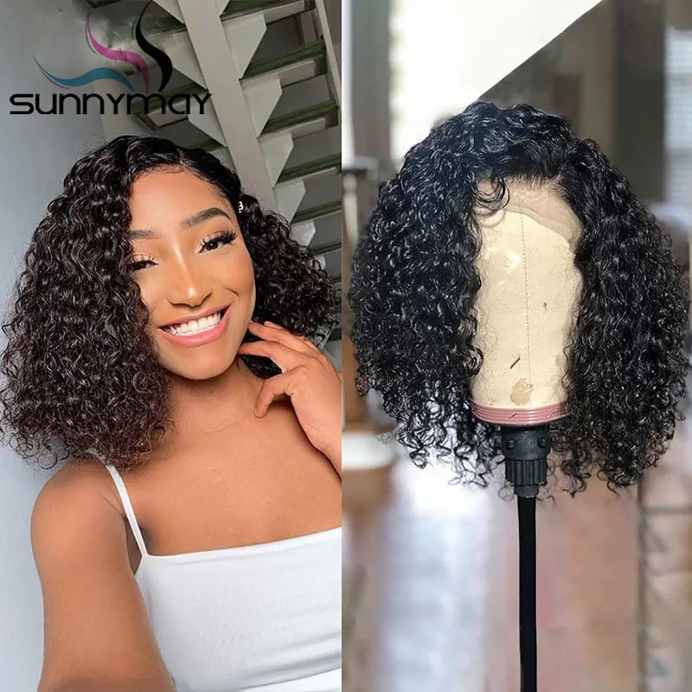 

Короткий вьющийся парик Боб 4x4 на сетке, 150% человеческие волосы на сетке, фронтальные парики, бразильские волосы без повреждений, предварительно выщипанные Детские волосы для женщин