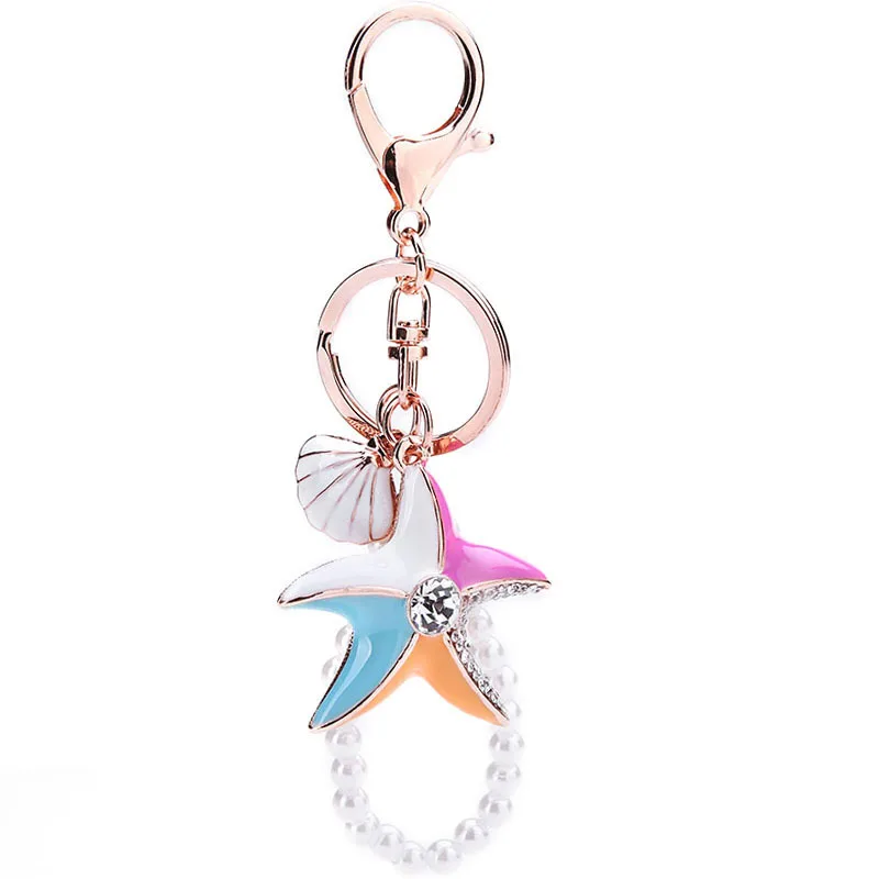 Korean Version Keychain Fantasy Starfish Shell Peal Bag Hanging Keyring Korea Fancy Souvenirs Girl Gift Key Chain Accessories