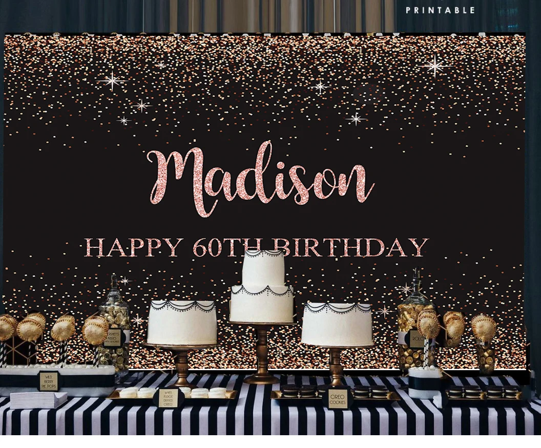 Фон для фотостудии BEIPOTO, черно-розовое золото, с блестками, для взрослых, праздничный баннер, реквизит для стола, десерта, B-455