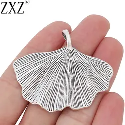 ZXZ 5pcs Tibetan Silver Large Ginkgo Biloba Leaf Charms Pendants for Necklace Jewelry Making Findings 53x46mm