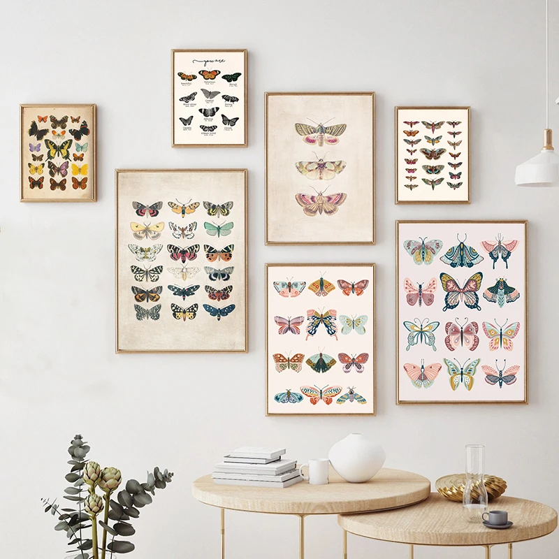 Butterflies Vintage Poster And Print Insect Antique Illustration Wall Art Canvas Painting Picture for Living Room Home Decor