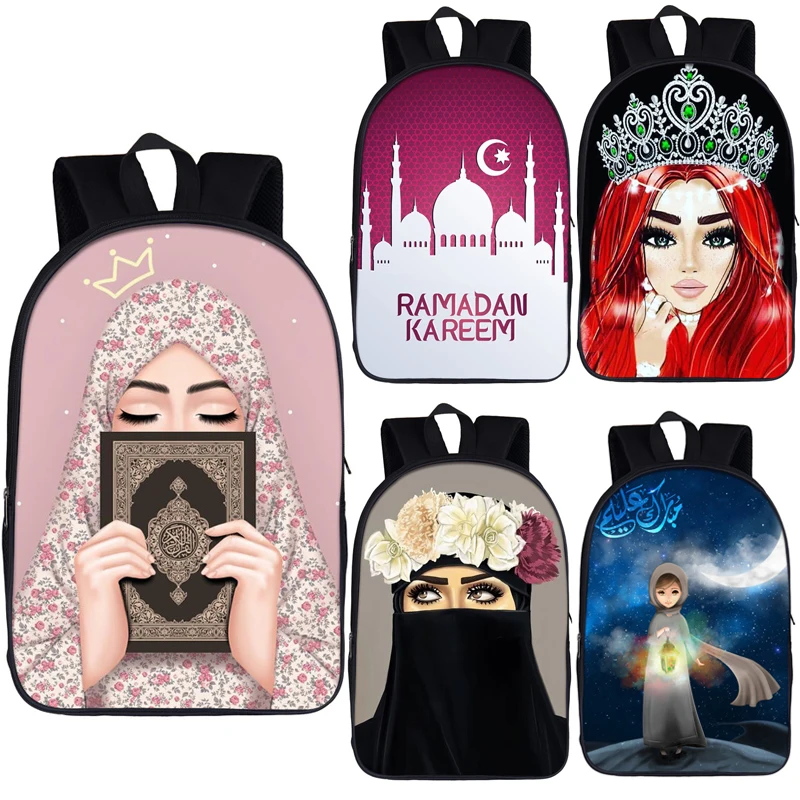 

Hijab Face Muslim Islamic Gril Crown Backpack Women Travel Bag Children School Bags for Teenager Girls Student School Backpacks