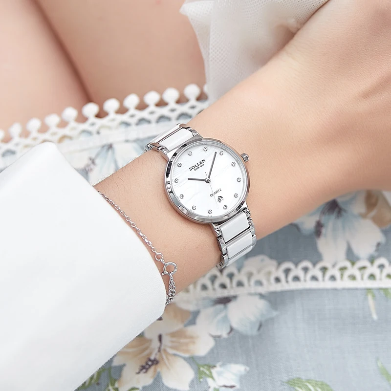 سويسرا العلامة التجارية الفاخرة SOLLEN اليابان استيراد VJ12 كوارتز ساعات نسائية الماس الياقوت 7 مللي متر رقيقة جدا مقاوم للماء ساعة SL407 #3