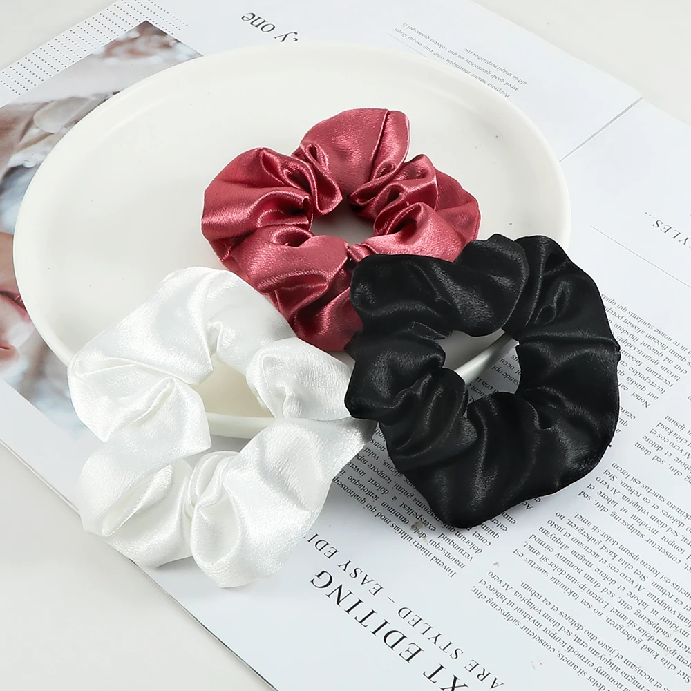 Vintage Satin Silk Scrunchie Solid Color Elastic Hair Bands Fashion Headband Ponytail Holder Rope Women Girls Hair Accessories