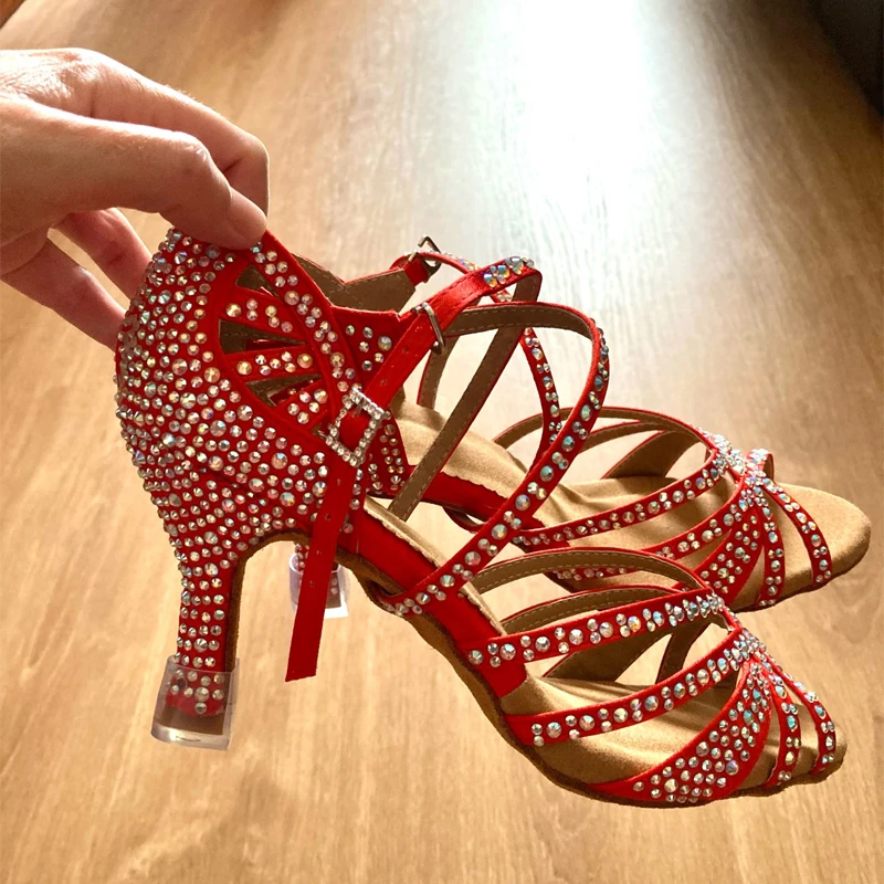 Loogtshon sapatos de dança latina mulher sapatos de dança para meninas sapatos de dança latina mulher com strass salsa tango sapatos