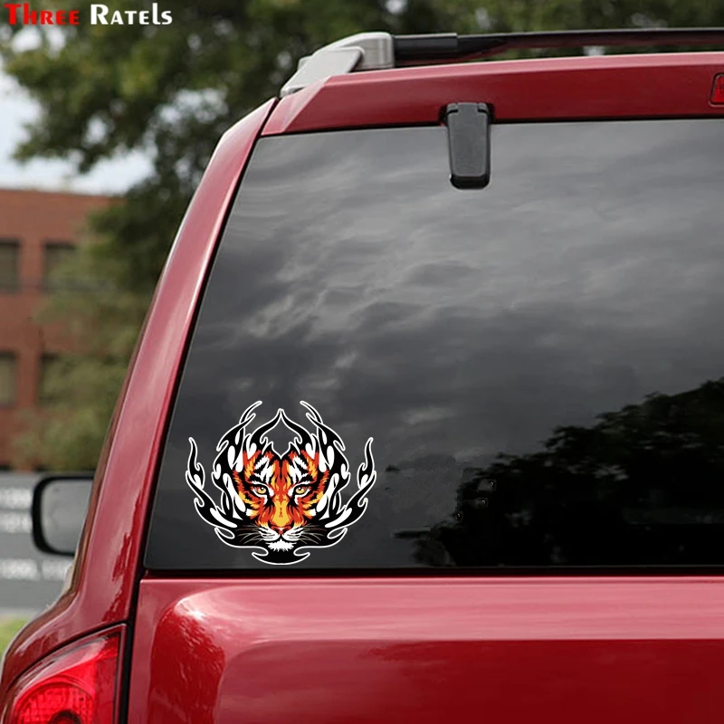 Three Ratels FTC-1029 Cool Tiger Flame Decal PVC Motorcycle Car Waterproof Sticker Diy Suitcase Laptop Bicycle Helmet