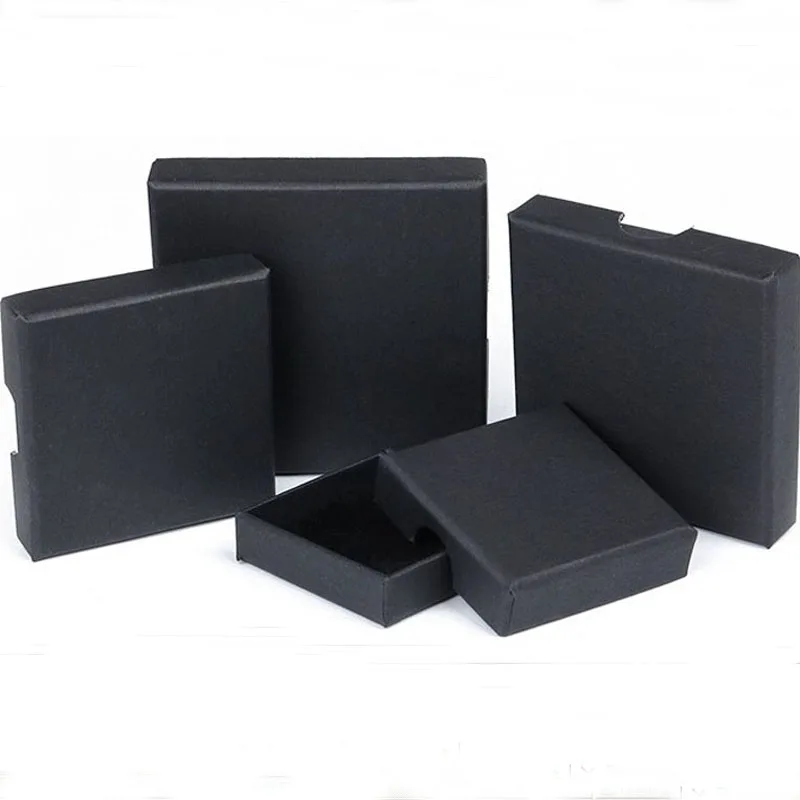 100pcs/Lot Black Kraft Paper Jewelry Box Paper Box Ring Earring Pendant Necklace Jewellery Organizer(Customizable LOGO)