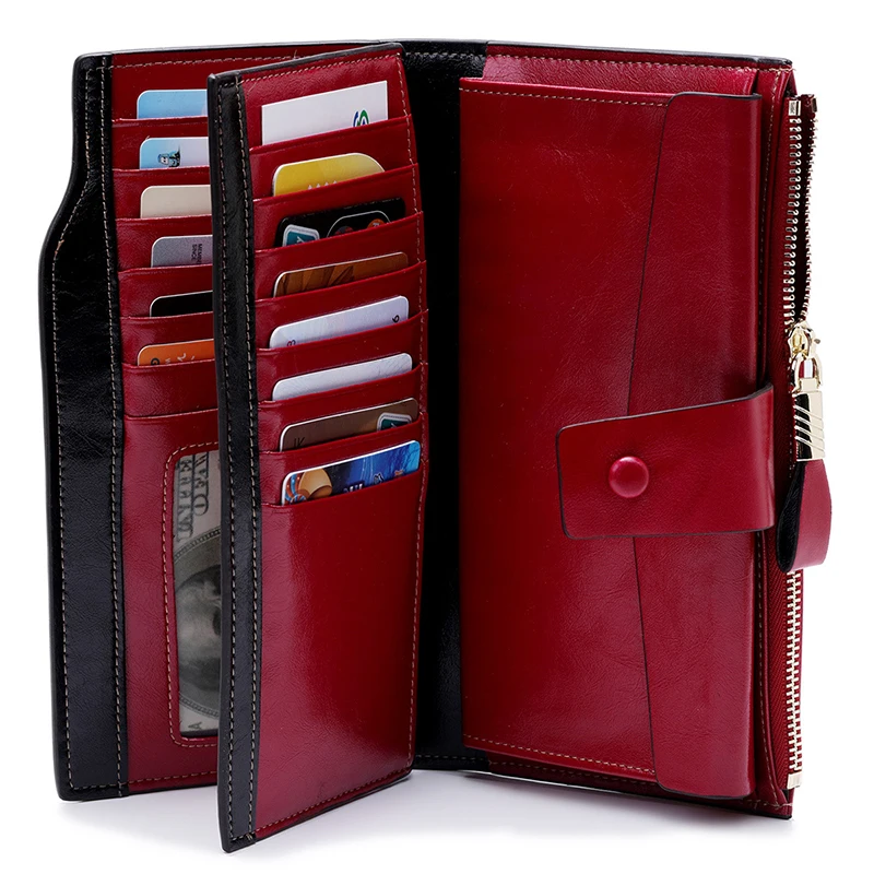 New Women Genuine Leather Wallets Female Zipper Purses Big Capacity Woman Purse Ladies Long Hasp Wallet Clutch Coin Card Holders