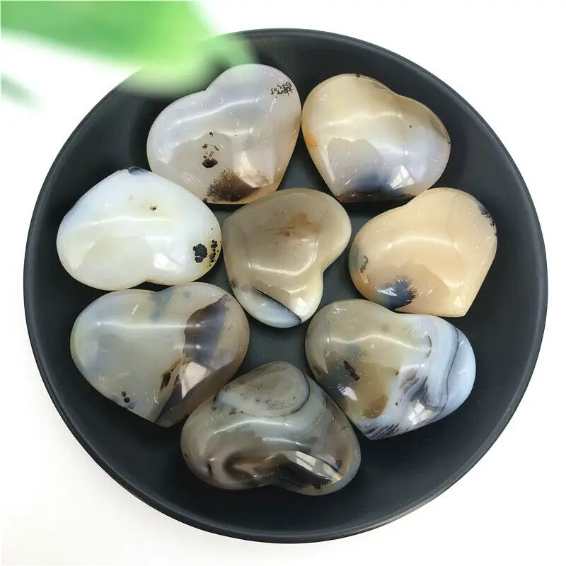 Drop Shipping 1PC Natural Dendritic Agate Heart Shaped Polished Crystal Healing Heart Stones Gifts Natural Stones and Crystals