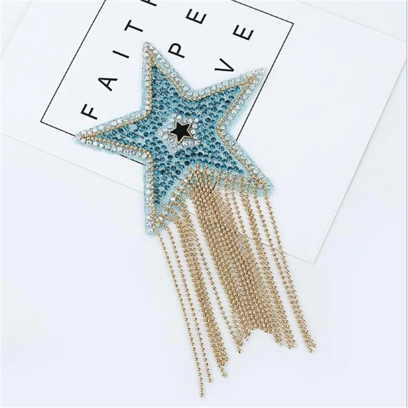 Coloured Sparkling Rhinestone Five-pointed Star Tassel Clothes Patches Patches for Clothing Appliques Iron-on stickers