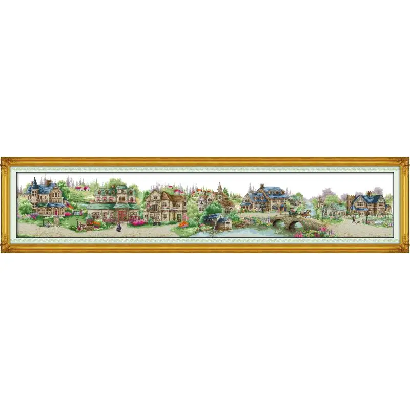 European Town Home Decor Cross-Stitch Sets DIY Embroidery Needlework Kits Painting Counted Print on Canvas 11CT 14ct Landscape