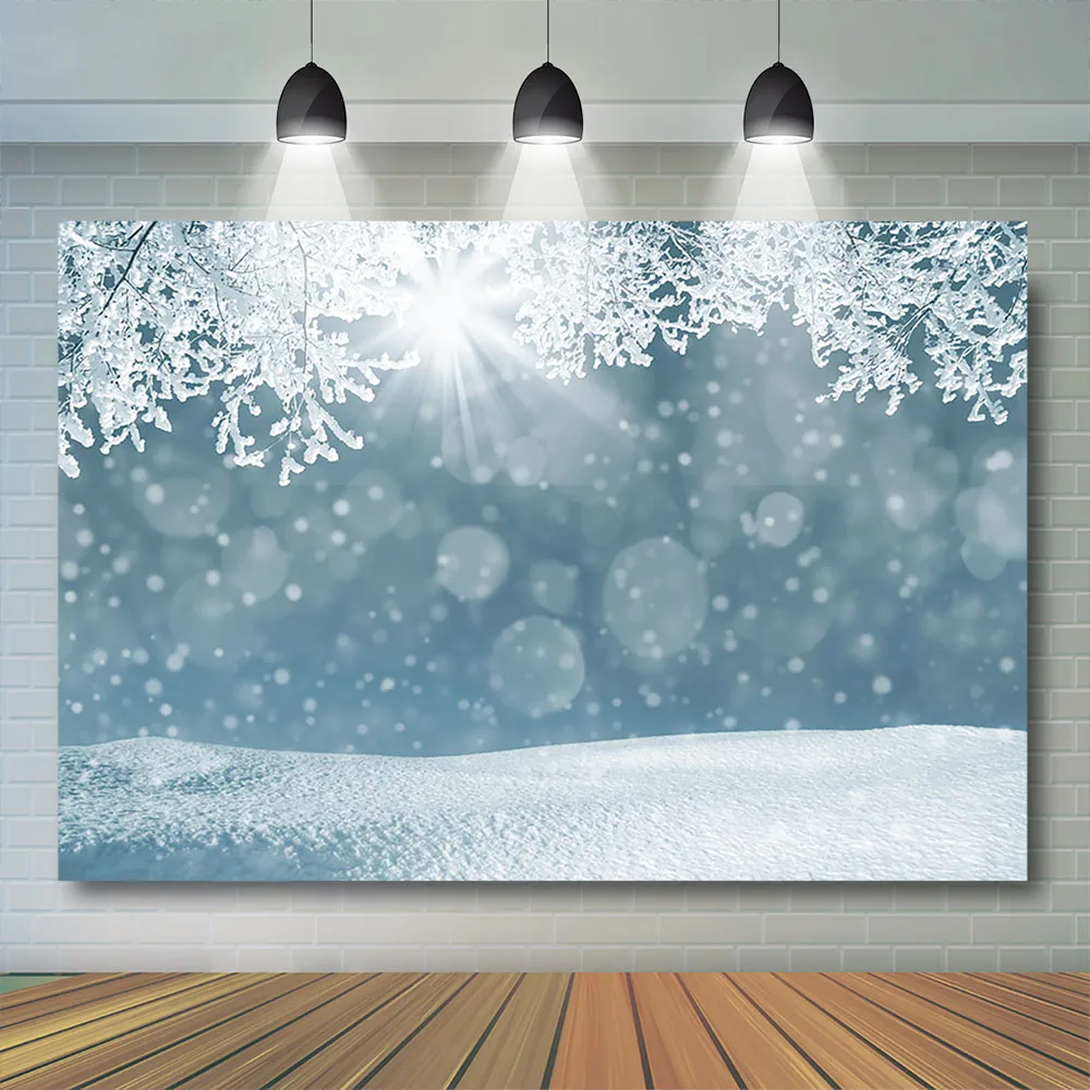 Winter Glitter Snow Photography Background Bokeh Snowfield Photophone Christmas Snowflake Curtain Backdrops for Photo Studio