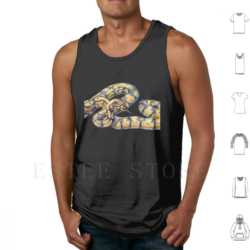 Boa Portrait Tank Tops Vest Sleeveless Boa Snake Reptile Portrait Realistic Colored Pencil Animal Slither Yellow Scales