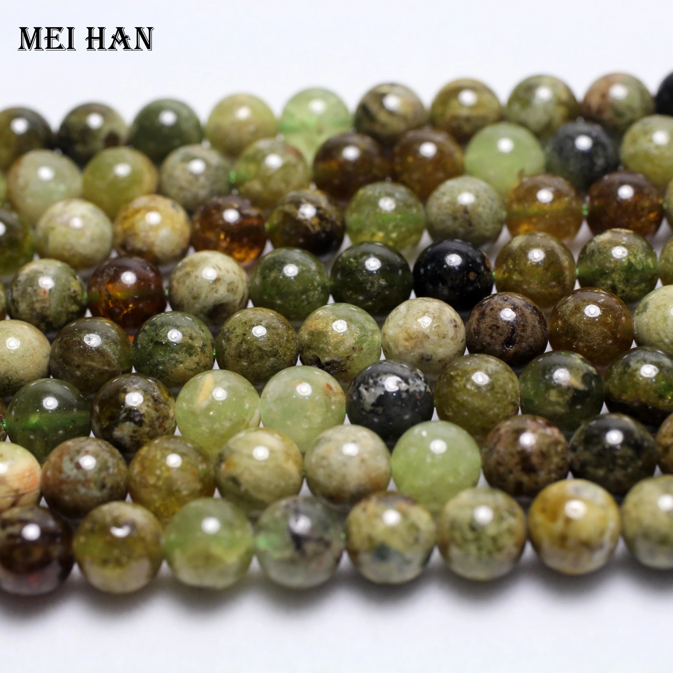 Meihan (Free Shipping) natural 6mm 8mm 10mm green garnet smooth round loose stone beads for jewelry making design