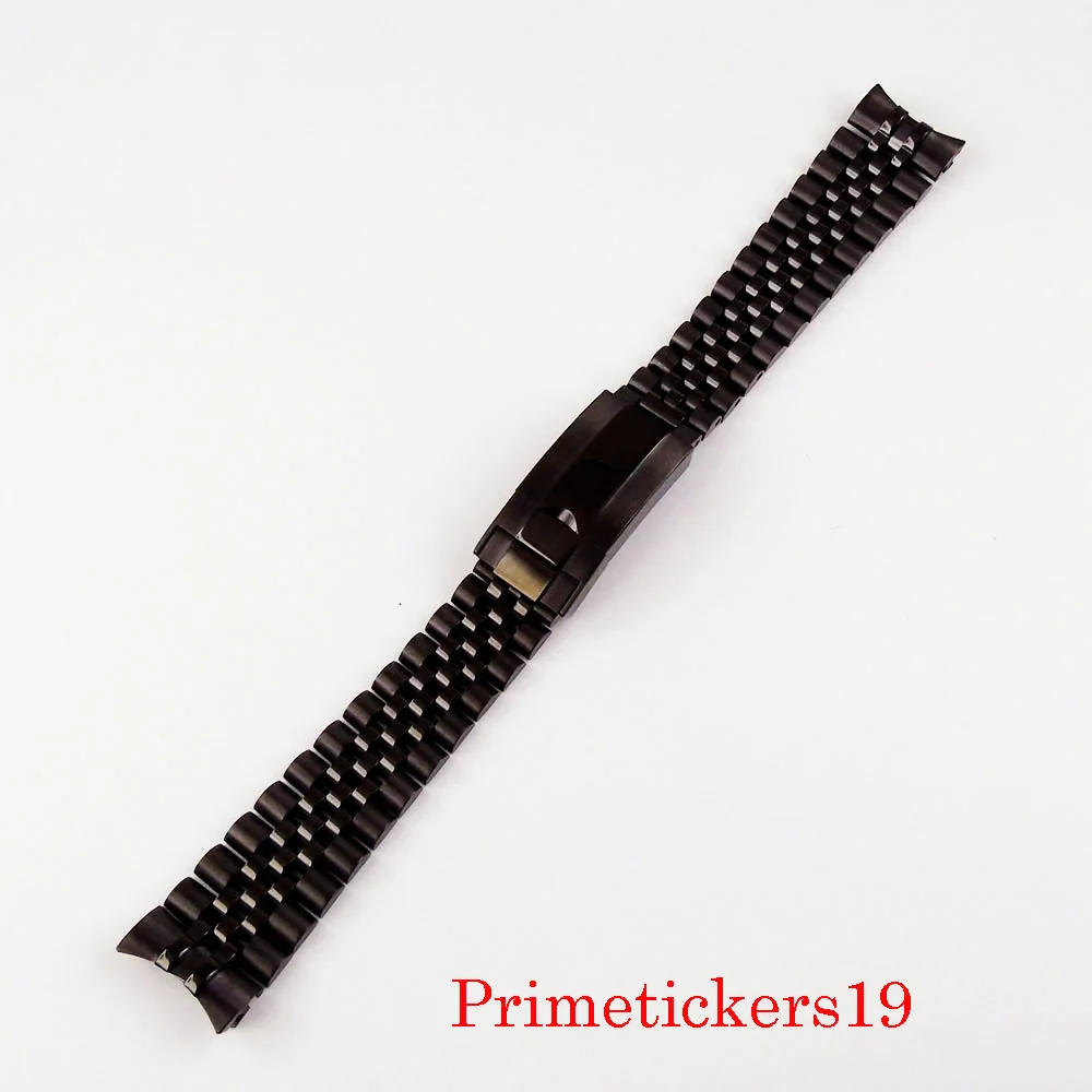 20mm Width Black PVD Coated Stainless Steel Men Watch Bracelet Fit 40mm Wristwatch Folding Clasp