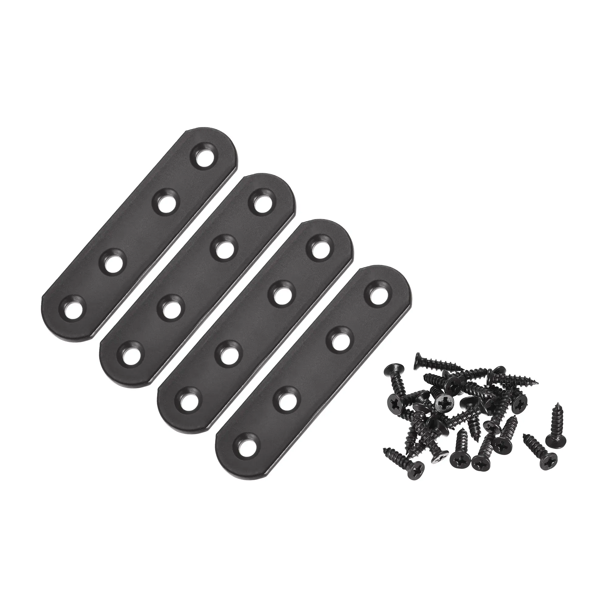 Uxcell 4 Pcs Flat Straight Brace Repair Plate 78 x 20 x 3mm Iron Fixing Mending Bracket Connector Black for Furniture