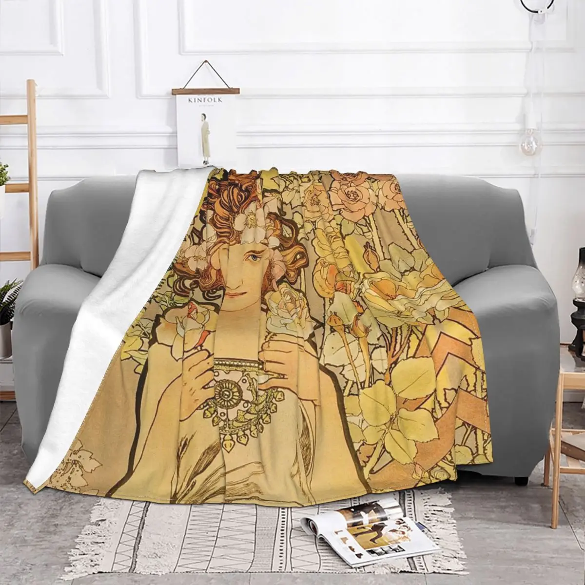 Alphonse Mucha Ablum Diary Knitted Blanket Flannel Retro Beauty Women Warm Throw Blanket for Bedroom Sofa Bedroom Quilt