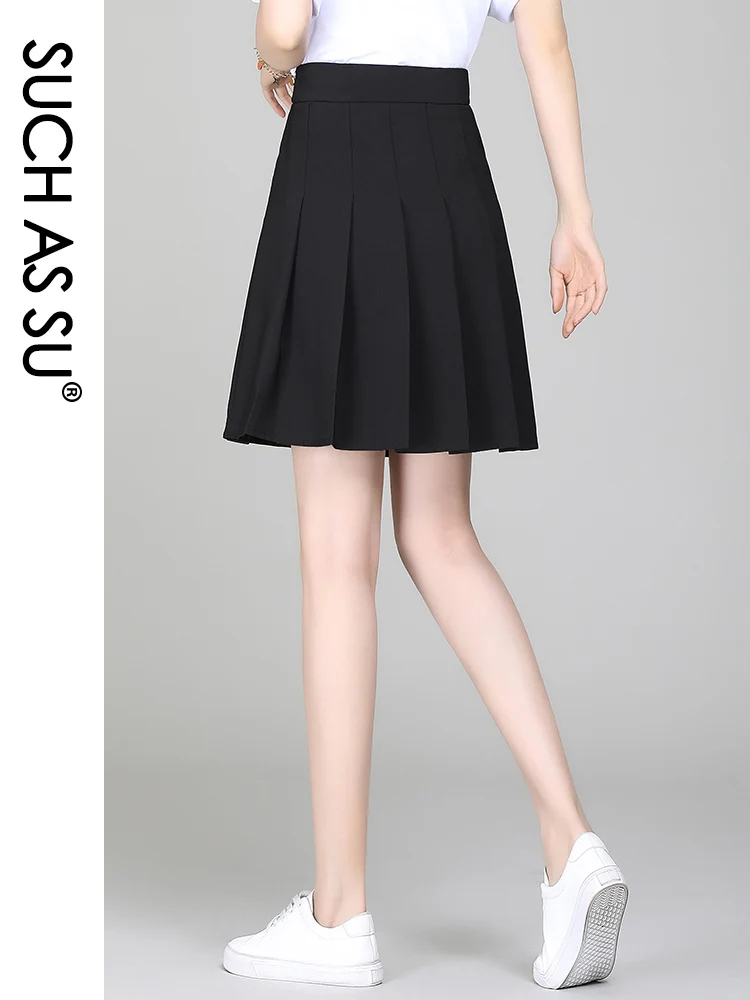 SUCH AS SU Skirts Womens 2023 Korean Fashion High Waist Ladies Black Pleated Skirt S M L XL XXL XXXL Size Female Mini Skirt