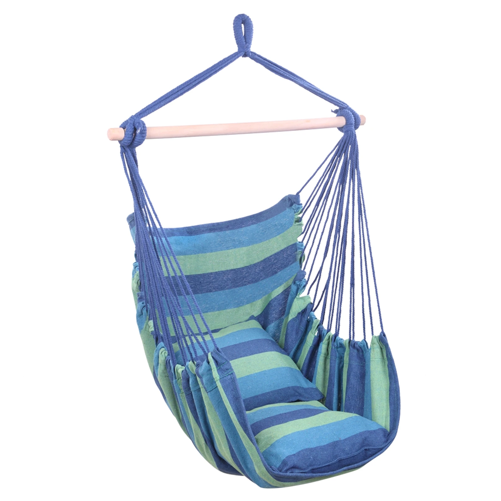 Distinctive Cotton Canvas Hanging Rope Chair with Pillows Blue Outdoor Hammock Garden Sports Home Travel Camping Swing