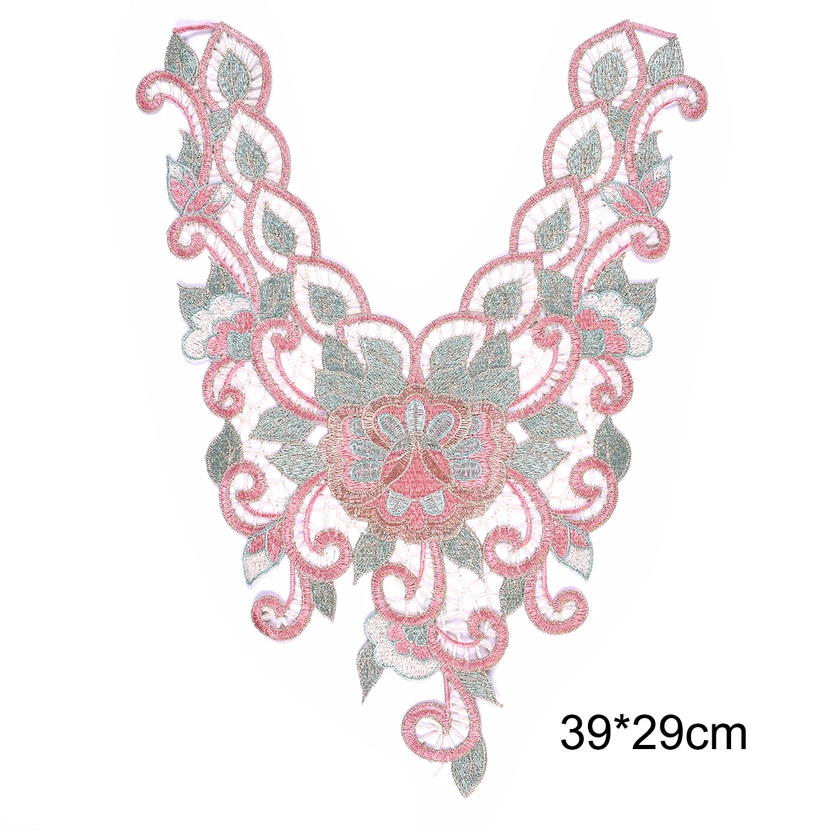 Green Pink Flower DIY Lace Neckline Collar Embroidered Lace Fabric Collar Flowers Neckline Applique