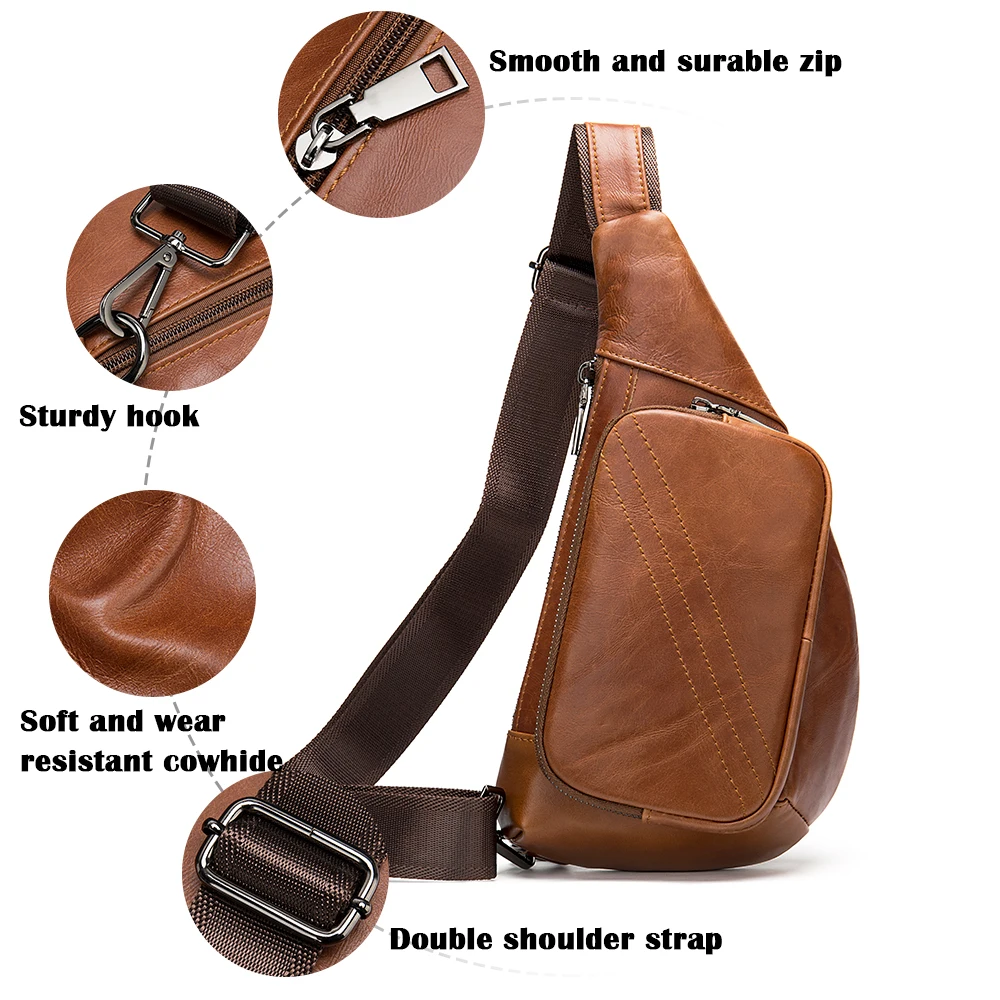 WESTAL-Bolso de hombro de cuero genuino para hombre, bandolera pequeña con cinturón, lateral