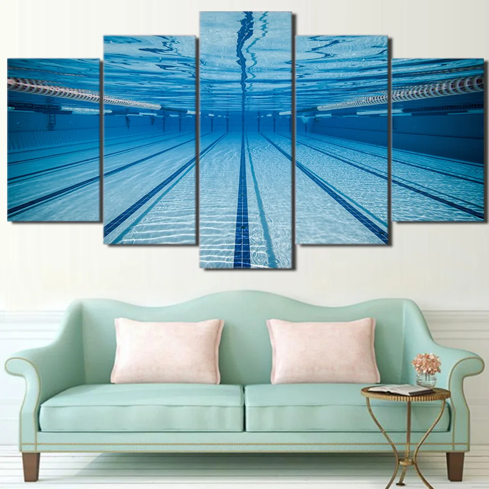 

No Framed Canvas 5Pcs Swimming Pool Wall Art Decorotive Posters Pictures Paintings Home Decor Accessories Living Room Decoration