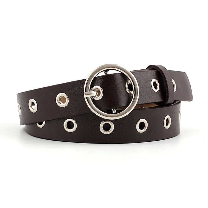 New Women PU Leather Black Belt Round Metal Pin Buckle Circle Belts Fashion Punk O Ring for Women Belt woman belts for dress