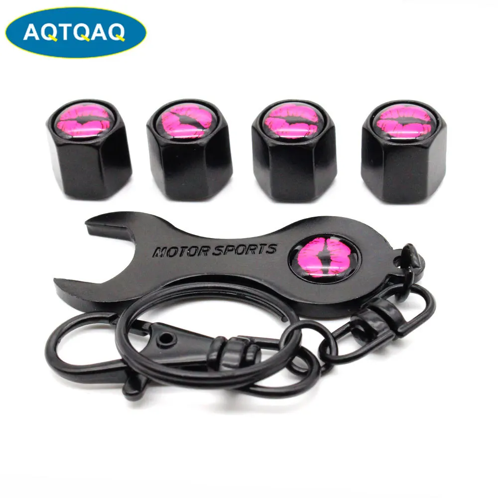 

5Pcs/Set Lip Style Anti-theft Emblem Auto Car Wheel Tire Air Valve Caps With Wrench Keychain Zinc Alloy Stem Dust Cover Accessor