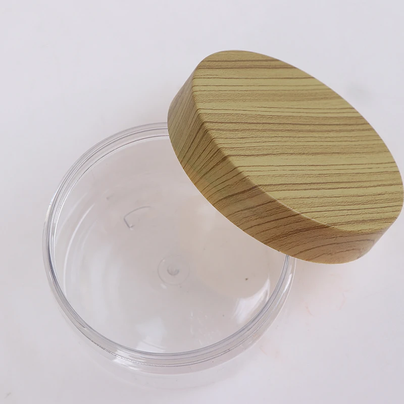 100/200/300/400/500ml Empty Clear Pet Jars Container With Plastic Imitation Wood Lid Transparent Plastic Storage Bottle Rice Pot
