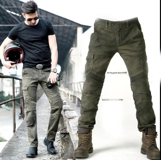 NEW B06 with protective gear Motorcycle riding jeans army green leisure motorcycle trousers racing pants men and women